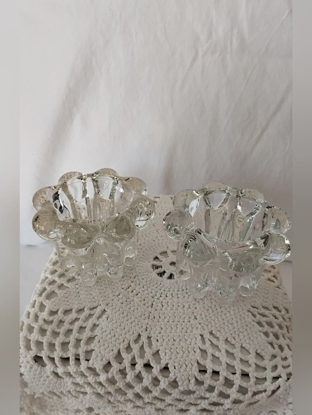 Vtg Indonesia Crystal Clear Beaded Candle Holders - Set of 2